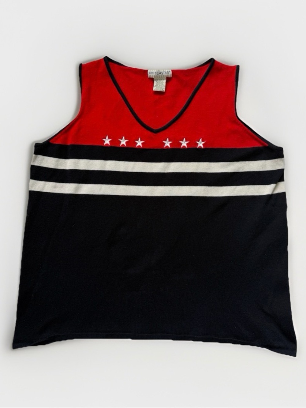 Vtg White Stag Patriotic Sweater Vest XL Knit Tank Top Americana Stars July 4